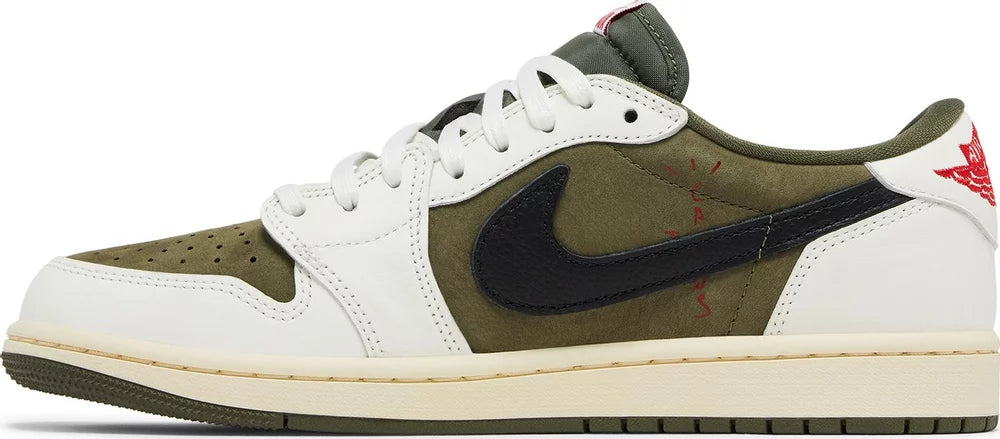 Nike Mens Travis Scott x Air Jordan 1 Retro Low OG SP Sneakers - 'Reverse Olive / Medium Olive'