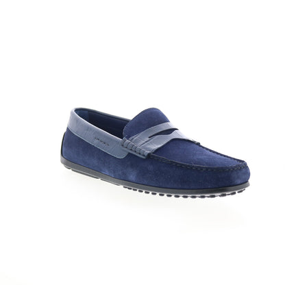 Zelli Italia Monza Calf Suede Embossed Crocodile Mens Blue Loafers Shoes