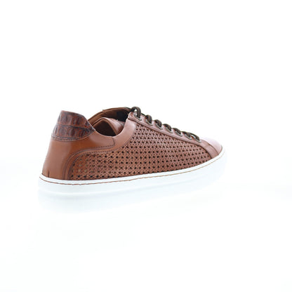 Zelli Italia Vento Calfskin Embossed Crocodile Mens Brown Sneakers Shoes