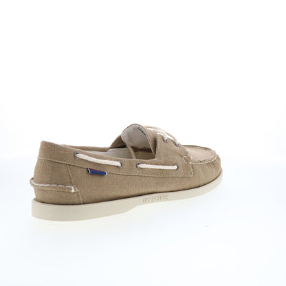 Sebago Portland Washed Canvas Mens Brown Canvas Loafers & Slip Ons Boat Shoes