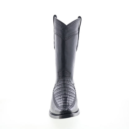 Los Altos Narrow Square Toe Caiman Belly Mens Black Wide Western Boots
