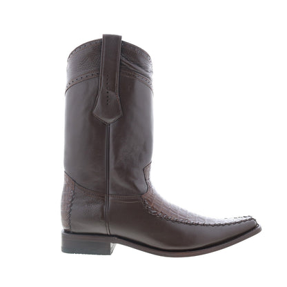 Los Altos European Square Toe Caiman Belly Mens Brown Wide Cowboy Western Boots