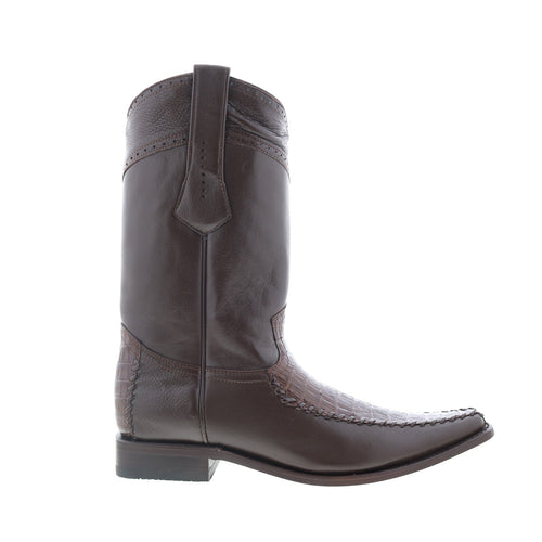 Los Altos European Square Toe Caiman Belly Mens Brown Wide Cowboy Western Boots