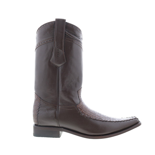 Los Altos European Square Toe Caiman Belly Mens Brown Wide Cowboy Western Boots