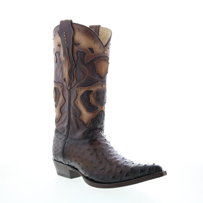 Los Altos 3X Toe Ostrich 95VF0316 Mens Brown Wide Cowboy Western Boots