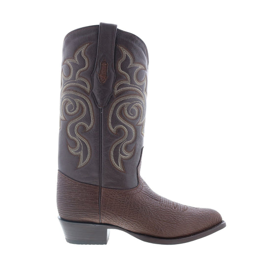 Los Altos J-Toe Shark Exotic Leather Mens Brown Wide Cowboy Western Boots