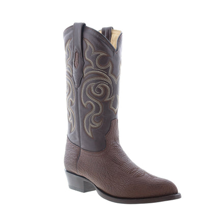 Los Altos J-Toe Shark Exotic Leather Mens Brown Wide Cowboy Western Boots