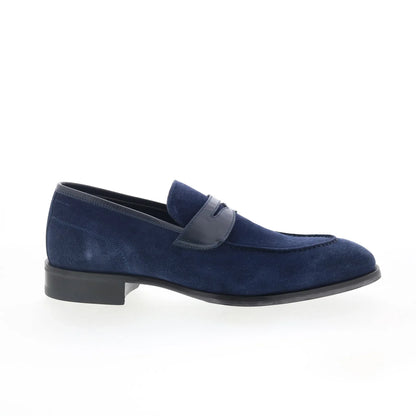 Di Bianco Brera Mens Blue Suede Slip On Loafers & Slip Ons Penny Shoes
