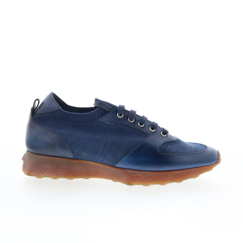 Di Bianco Forza Mens Blue Leather Lace Up Lifestyle Sneakers Shoes