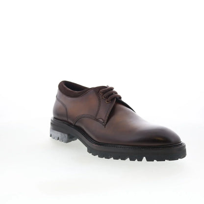 Di Bianco Prato Mens Brown Leather Lace Up Oxfords & Lace Ups Plain Toe Shoes