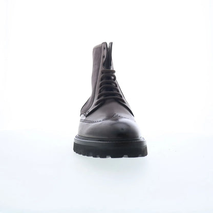 Di Bianco Trento Mens Gray Leather Lace Up Casual Dress Boots