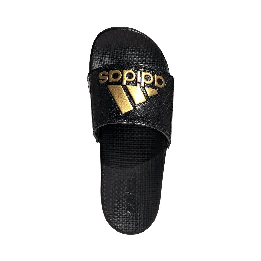 Adilette Comfort Slides Women's :Core Black | Gold Metallic