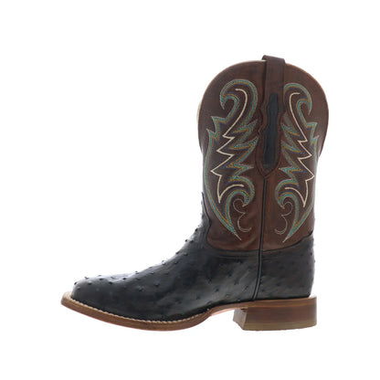 Tony Lama Foster Full Quill Ostrich Made In USA Mens Black Wide Western Boots