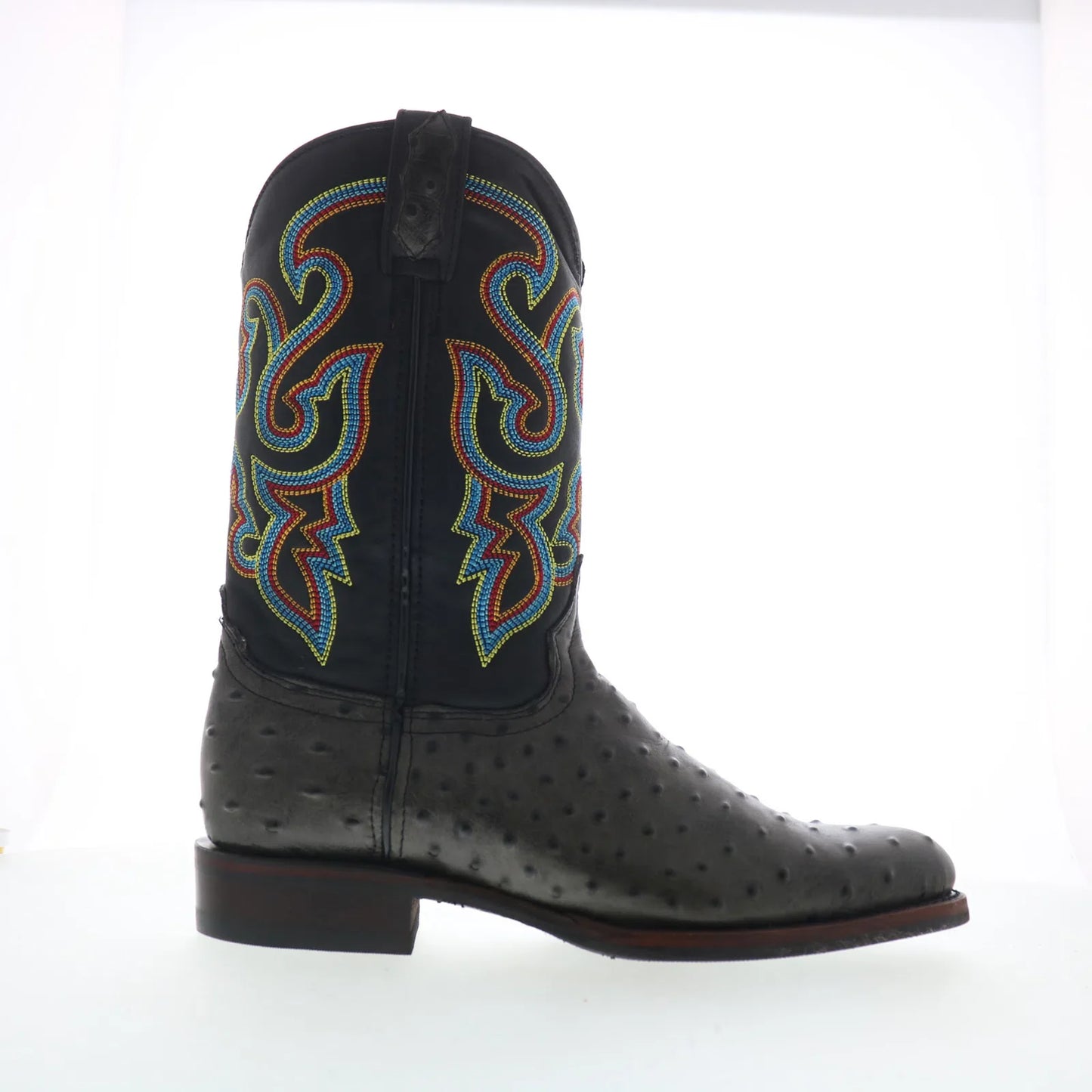 Dingo Ranger Ostrich Print Leather DI-131 Mens Black Cowboy Western Boots