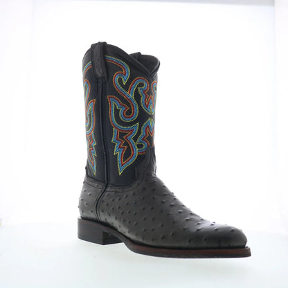 Dingo Ranger Ostrich Print Leather DI-131 Mens Black Cowboy Western Boots