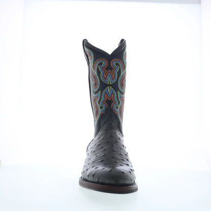 Dingo Ranger Ostrich Print Leather DI-131 Mens Black Cowboy Western Boots