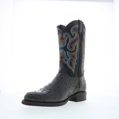 Dingo Ranger Ostrich Print Leather DI-131 Mens Black Cowboy Western Boots