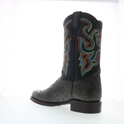 Dingo Ranger Ostrich Print Leather Mens Black Extra Wide Western Boots