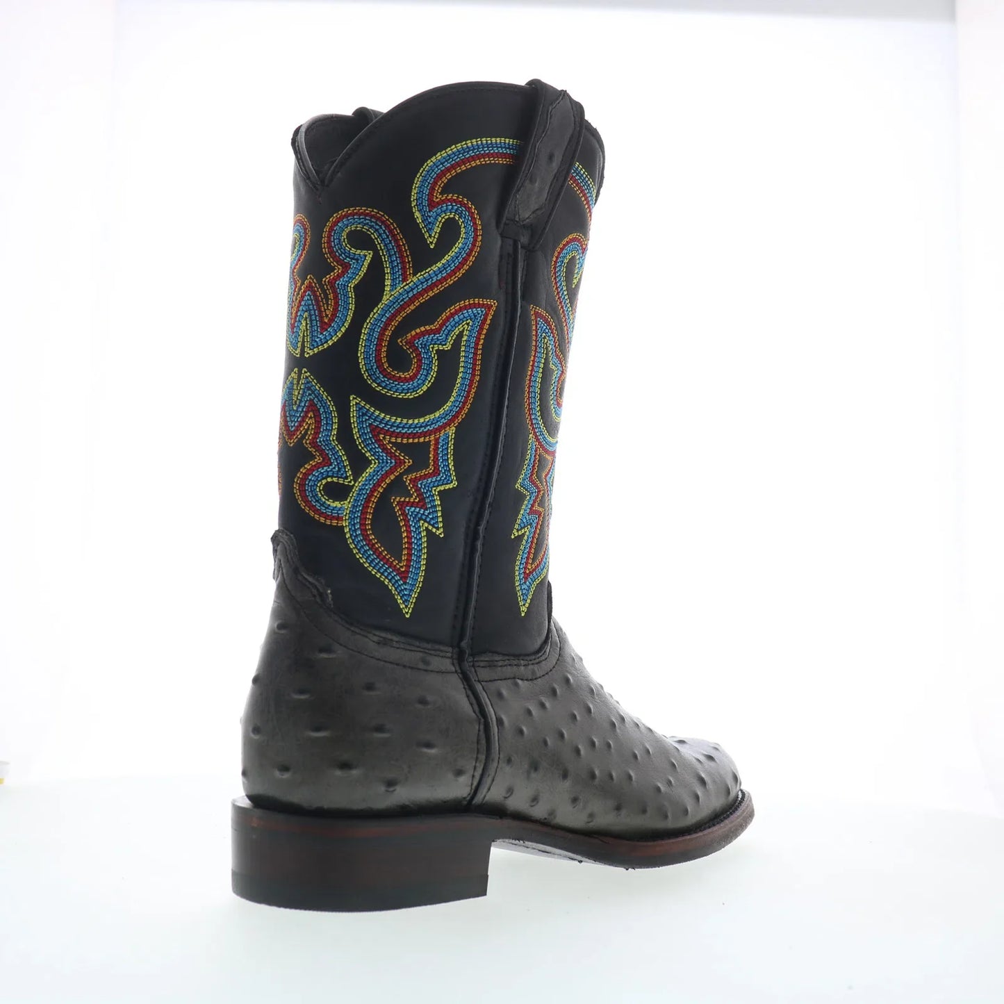 Dingo Ranger Ostrich Print Leather DI-131 Mens Black Cowboy Western Boots
